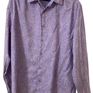 Elie Tahari Purple Abstract Paisley Button Up Shirt - Size Neck 17.5